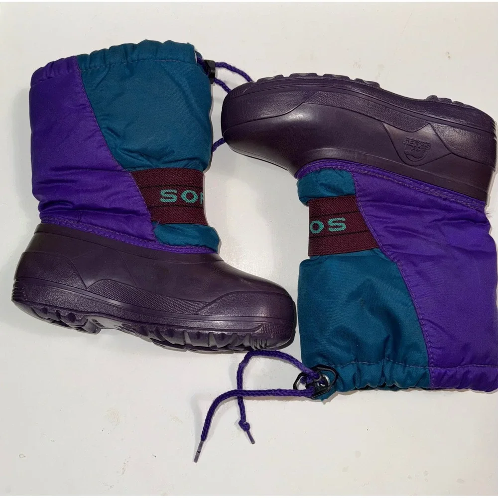 Sorel Vintage Kids Size 13 Purple Teal Colorblock Snow Boots Made in Canada